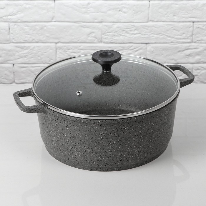 Кастрюля 4 л с внутренним и внешним антипригарным покрытием (гранит), со стеклянной крышкой