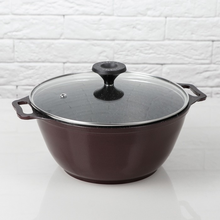 Казан 2,5 л с антипригарным покрытием, со стеклянной крышкой "Metallic Borderaux"