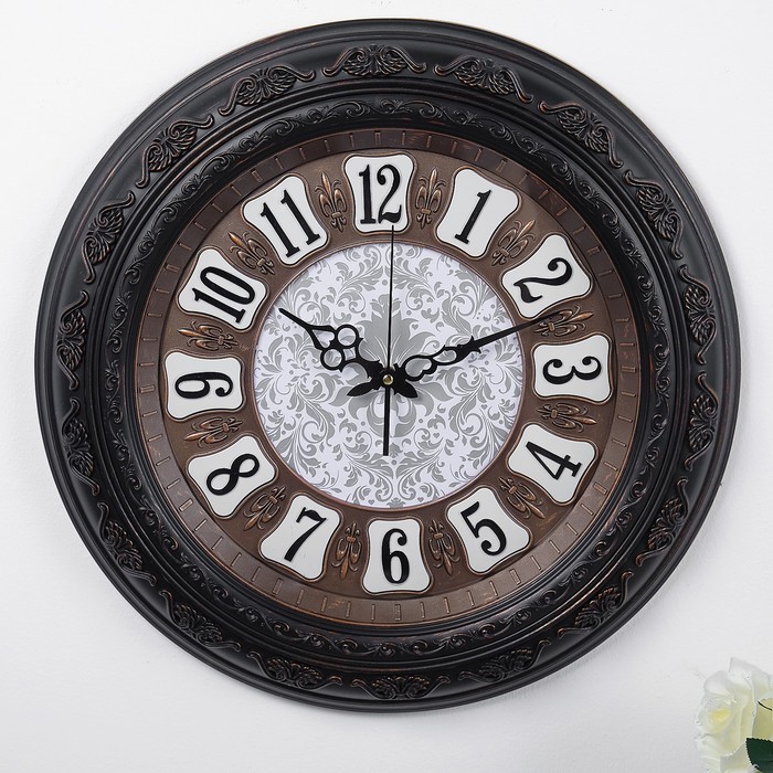 Часы настенные, серия Цифры, круглые, цифры в рамке, рама багет, чёрные, d=50 см