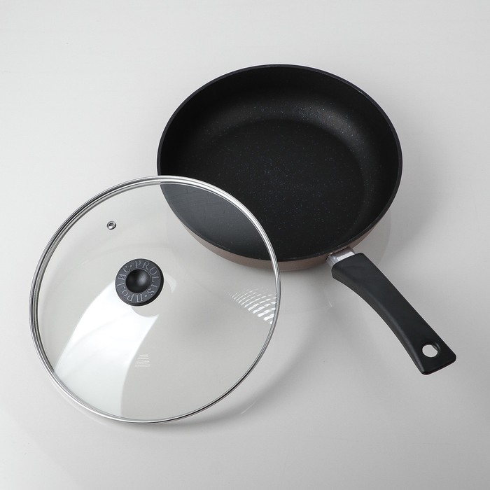 Сковорода 27 см, с антипригарным покрытием, со стеклянной крышкой "Cacao Milk"