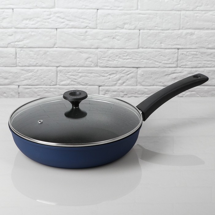 Сковорода 27 см, с антипригарным покрытием, со стеклянной крышкой "Matte Navy Blue"