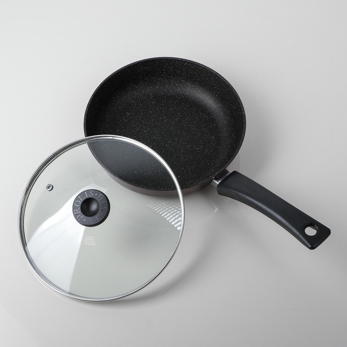 Сковорода 22 см, с антипригарным покрытием, со стеклянной крышкой "Metallic Borderaux"