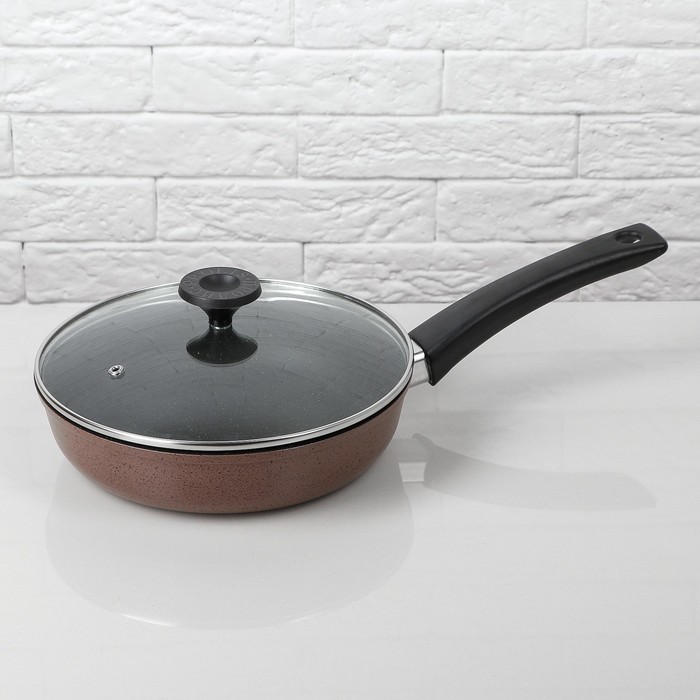 Сковорода 22 см, с антипригарным покрытием, со стеклянной крышкой "Cacao Milk"