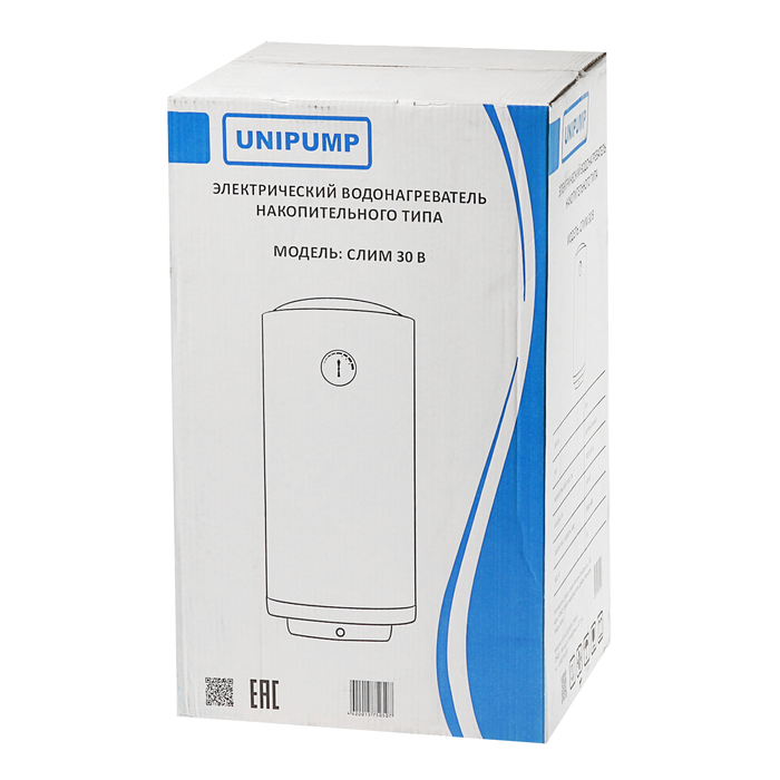 Водонагреватель UNIPUMP СЛИМ 30 В, накопительный, 1500 Вт, 30 л, белый