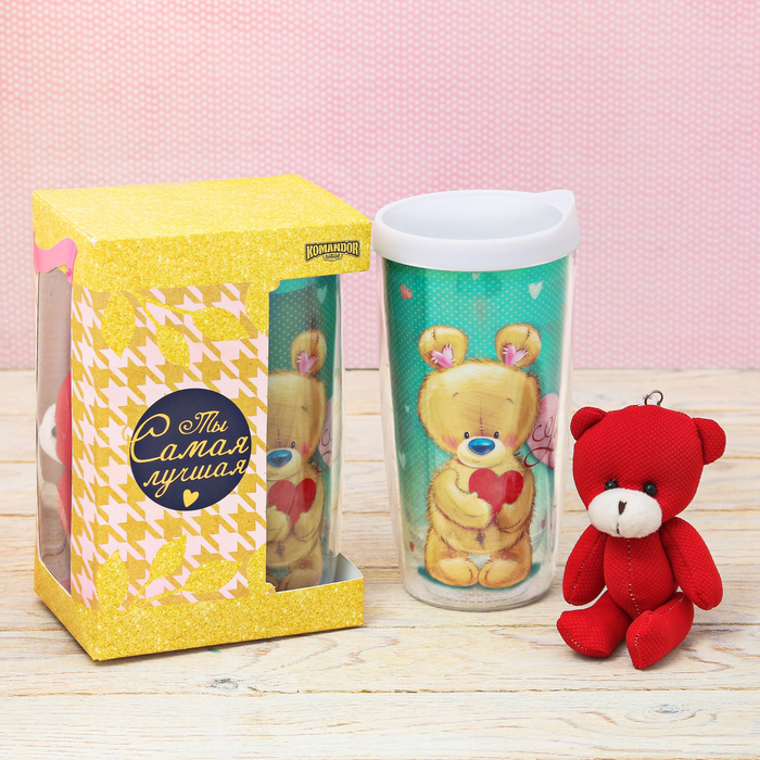 Подарочный набор "Love you", термостакан 450 мл, мишка