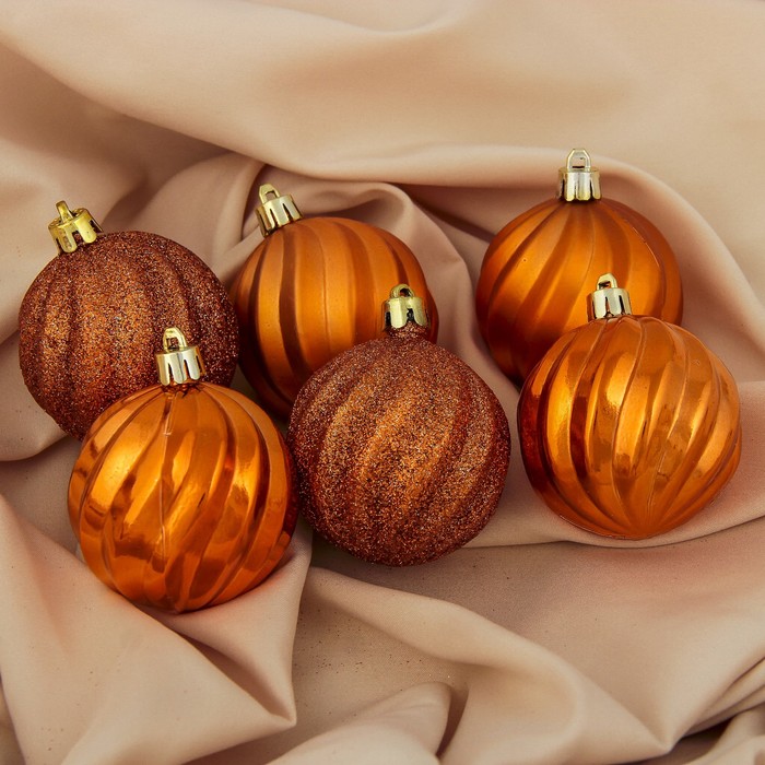 Набор шаров пластик d-6 см 6 шт "Волна" оранжевый