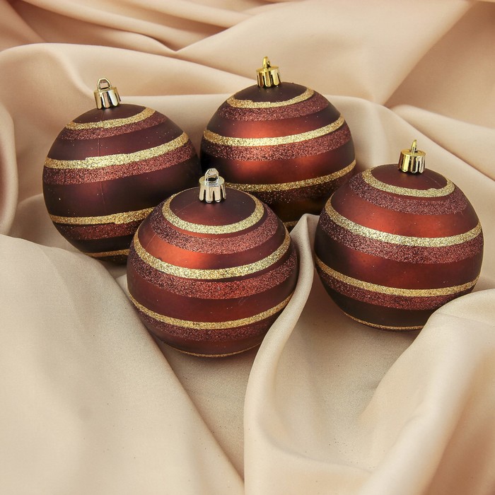 Набор шаров пластик d-8 см 4 шт "Космос" кофейный