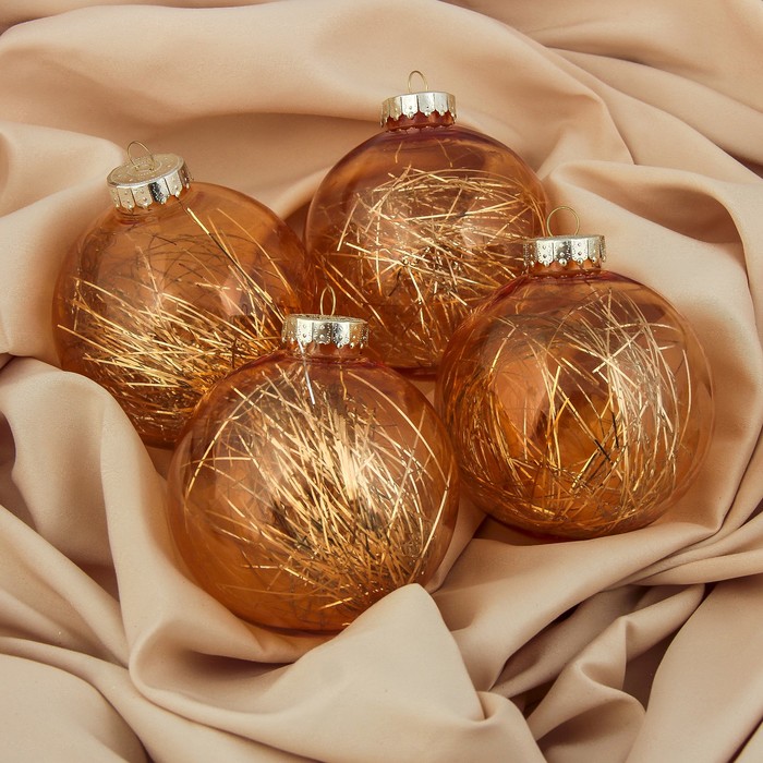 Набор шаров пластик d-10 см 4 шт "Элегия" золото