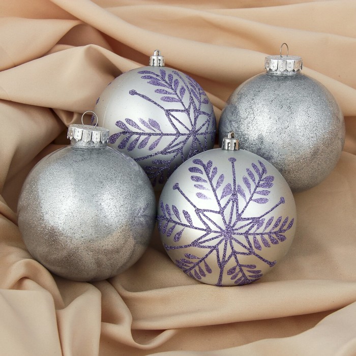 Набор шаров пластик d-10 см 4 шт "Элегия" серебро