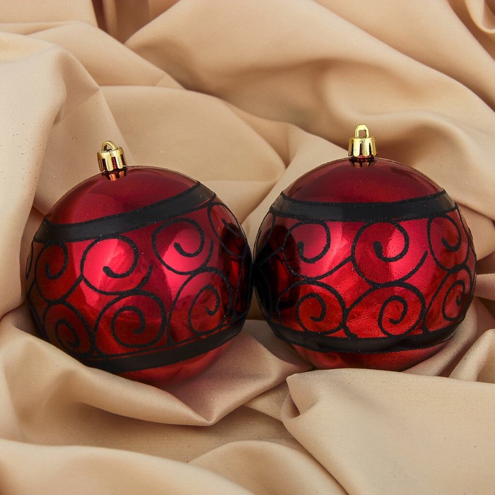 Набор шаров пластик d-10 см 2 шт "Бордо" полоса