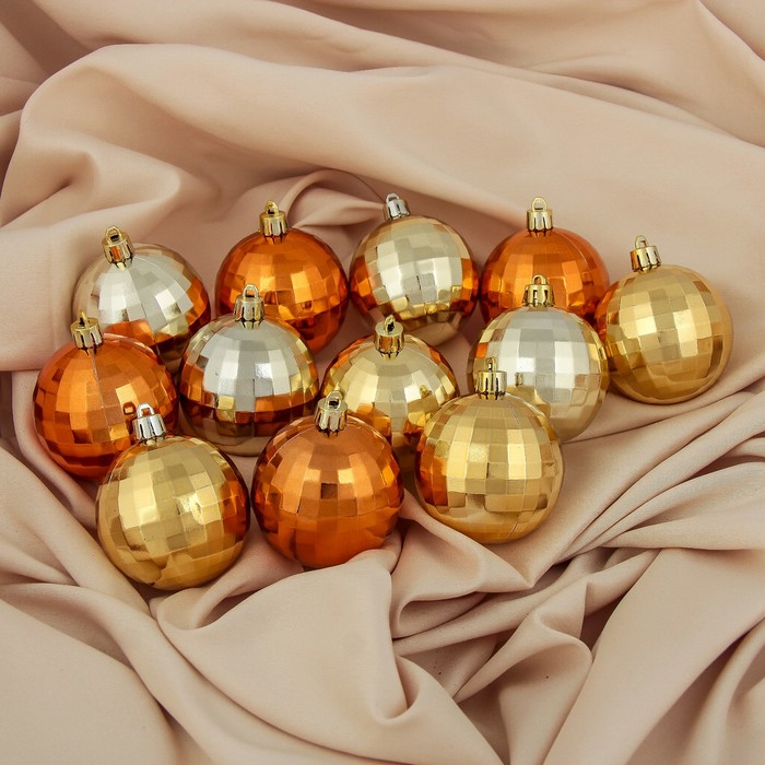 Набор шаров пластик d-6 см 12 шт "Диско" золото серебро