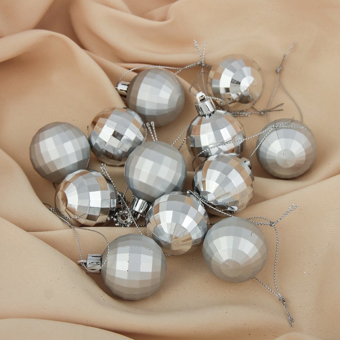 Набор шаров пластик d-4 см 12 шт "Диско" серебро