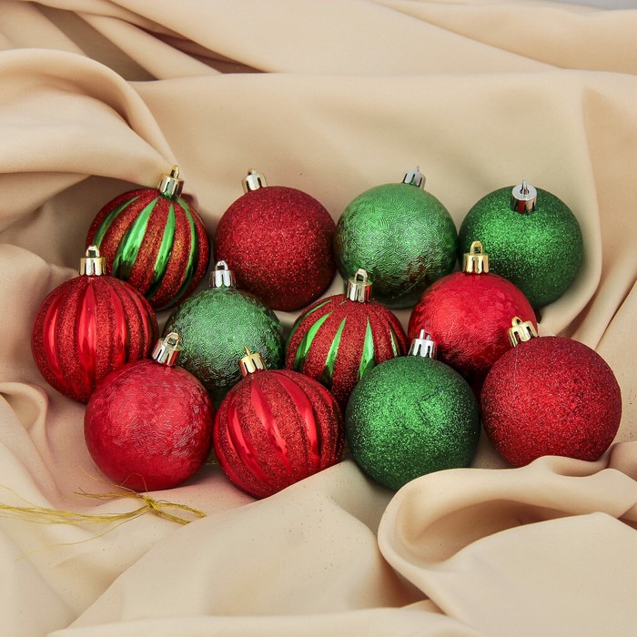 Набор шаров пластик d-6 см 12 шт "Контраст" красно зеленый