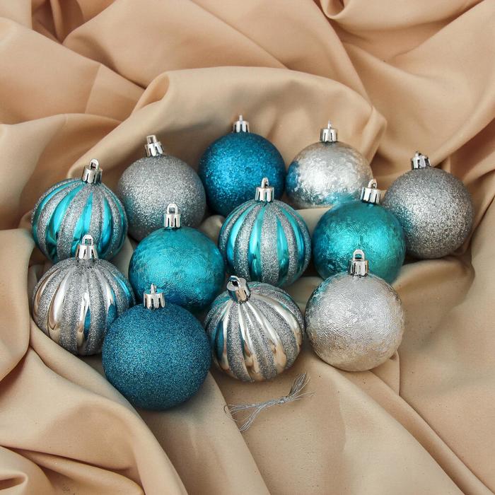 Набор шаров пластик d-6 см 12 шт "Контраст" синий