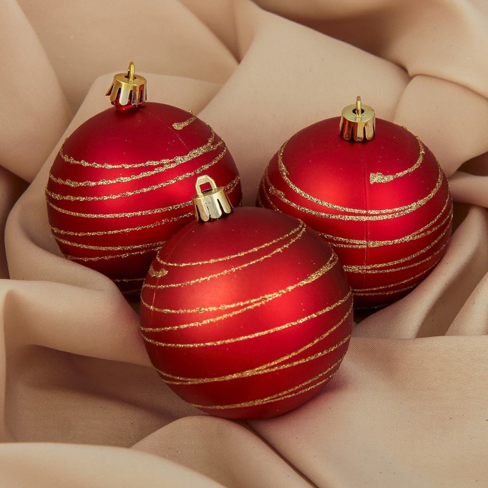 Набор шаров пластик d-7 см 3 шт "Космос" полоса красный