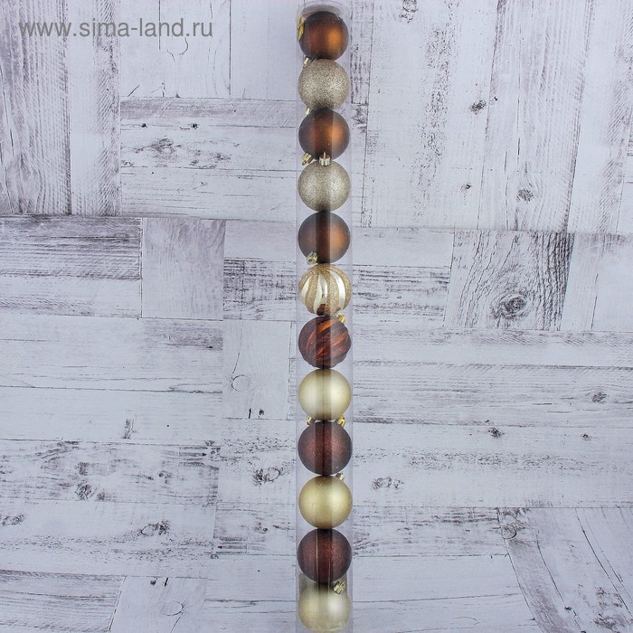 фото Набор шаров пластик d-6 см, 12 шт "улыбка" коричневый и золото зимнее волшебство