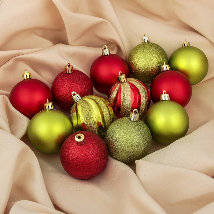 Набор шаров пластик d-6 см 12 шт "Улыбка" красно-зеленый