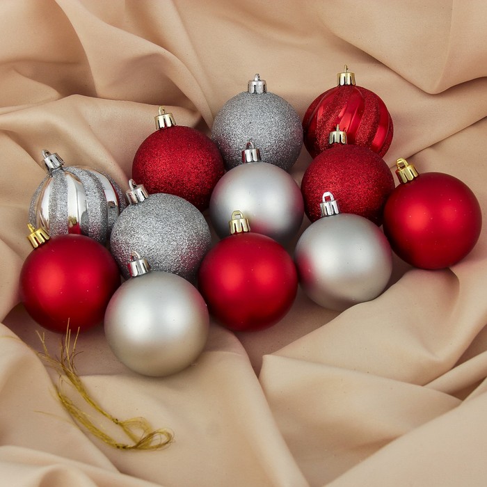 Набор шаров пластик d-6 см 12 шт "Улыбка" бело-красный