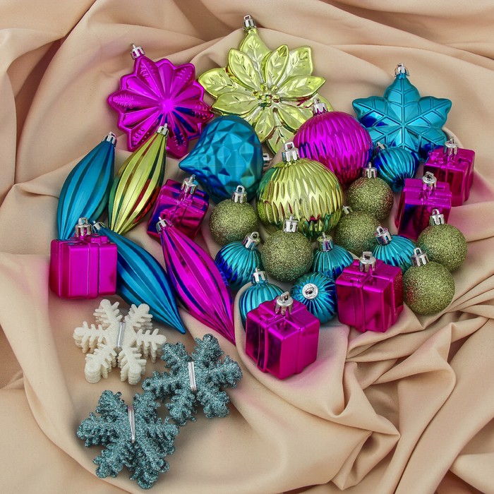Украшение елочное пластик 43 шт яркий микс