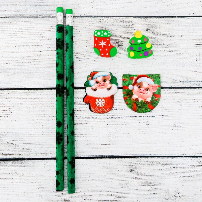 Набор подарочный "Подарок от свинки" карандаш, ластик, закладка по 2 шт.