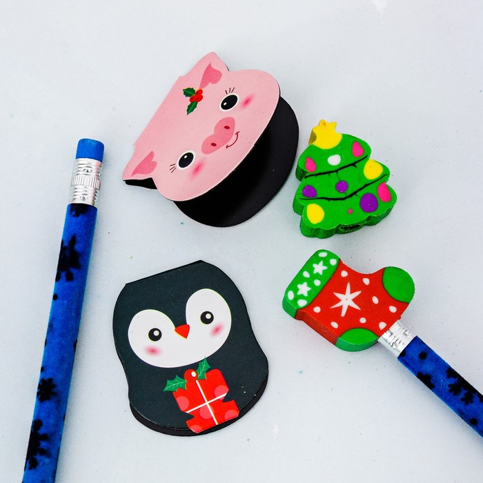 Набор подарочный "Свинка и снег" карандаш, ластик, закладка по 2 шт.