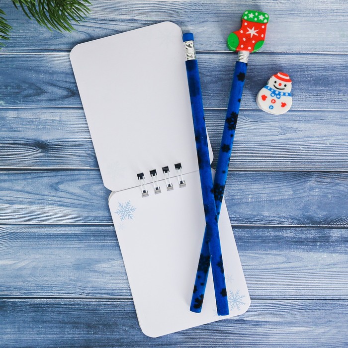 Набор подарочный "Запиши свой Новый Год" 2 карандаша ч/г+2 ластика+блокнот