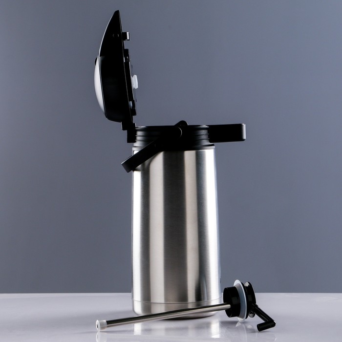 Термос 1900мл, кофейник, с ручкой и выдвижной помпой, 21*15*31см