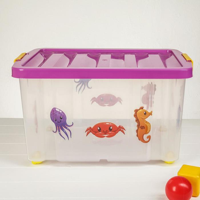 Ящик JUNIOR AQUA на роликах с крышкой 60л