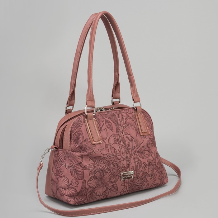 Сумка женская, 2 отдела на молниях, наружный карман, длинный ремень, цвет розовый