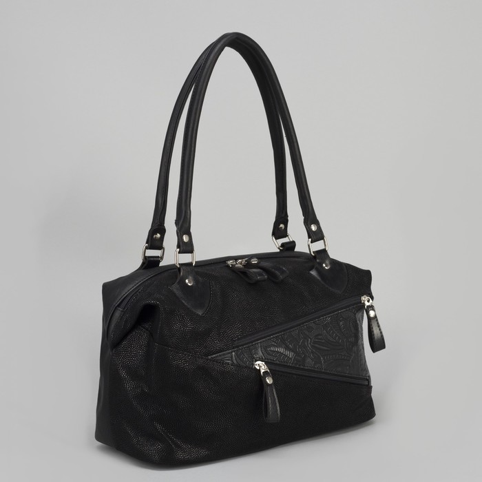 Сумка женская, отдел на молнии, 3 наружных кармана, цвет чёрный