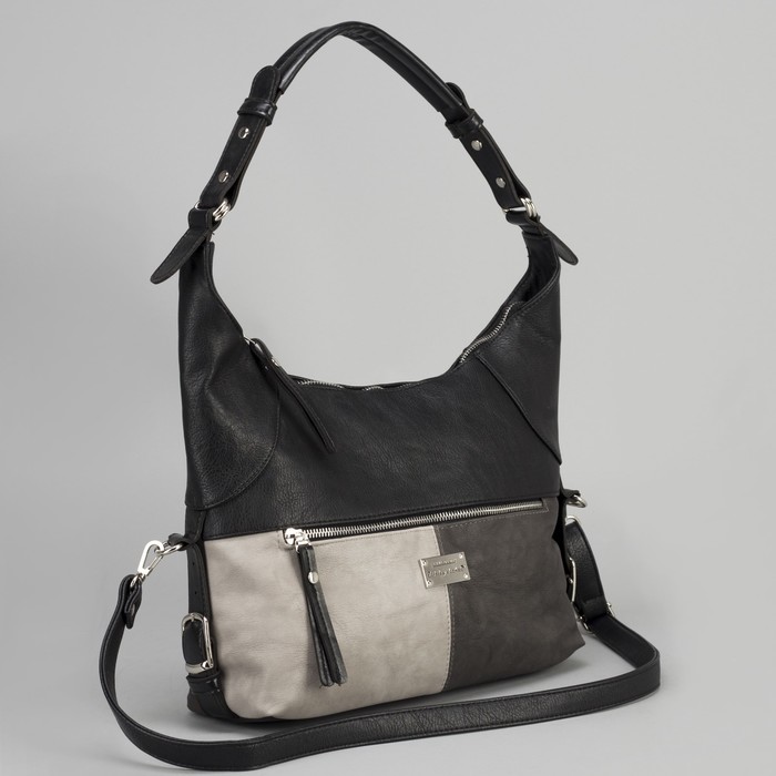 Сумка женская, отдел на молнии, 2 наружных кармана, длинный ремень, цвет тёмно-серый