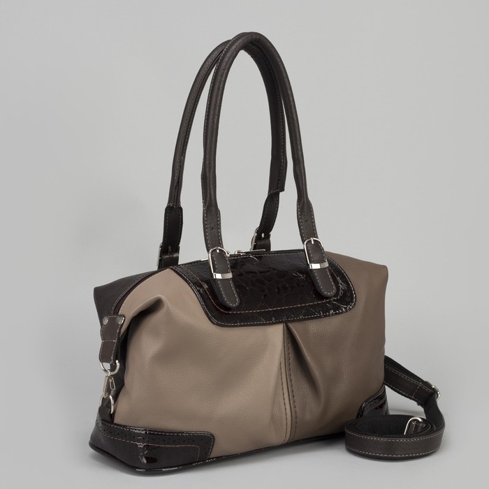 Сумка женская, отдел на молнии, наружный карман, длинный ремень, цвет коричневый/бежевый