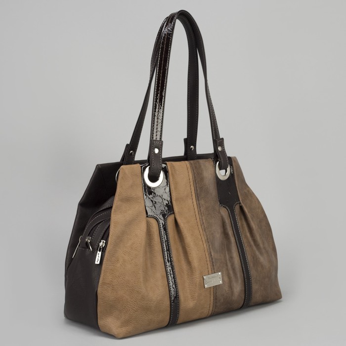 Сумка женская, 3 отдела на молниях, цвет коричневый/бежевый