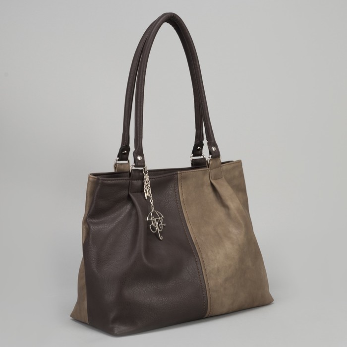 Сумка женская, 2 отдела на молниях, наружный карман, цвет коричневый/бежевый