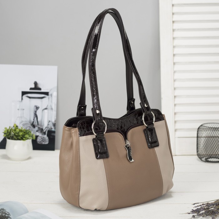 Сумка женская, отдел с перегородкой на молнии, наружный карман, цвет коричневый/бежевый