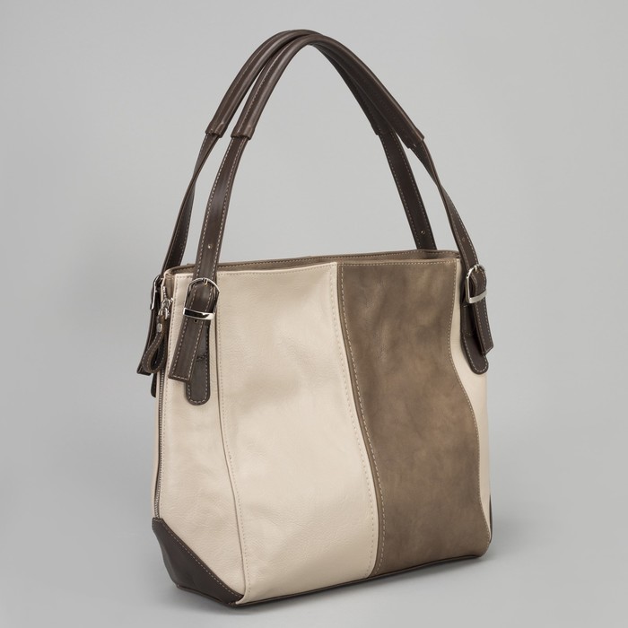 Сумка женская, отдел на молнии, с расширением, наружный карман, цвет коричневый/бежевый