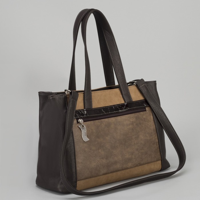 Сумка женская, отдел с перегородкой на молнии, 2 наружных кармана, цвет коричневый/бежевый