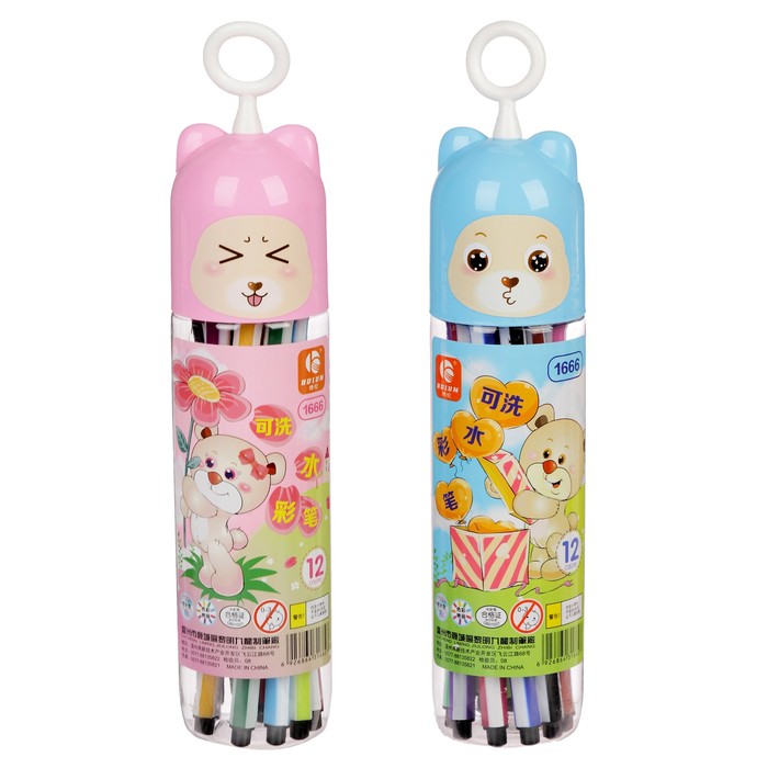 Фломастеры 12цв Полоски в тубусе Мишка МИКС