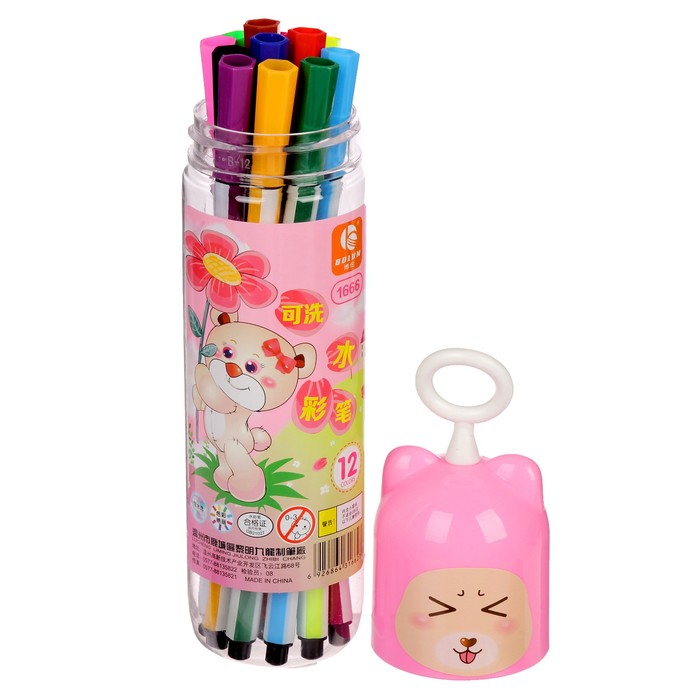 Фломастеры 12цв Полоски в тубусе Мишка МИКС