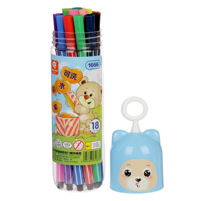 Фломастеры 18цв Полоски в тубусе Мишка МИКС