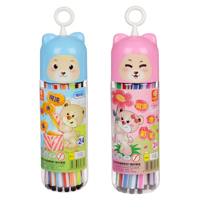 Фломастеры 24цв Полоски в тубусе Мишка МИКС