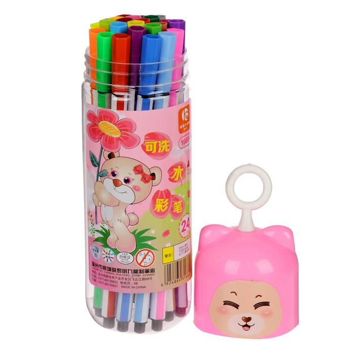 Фломастеры 24цв Полоски в тубусе Мишка МИКС