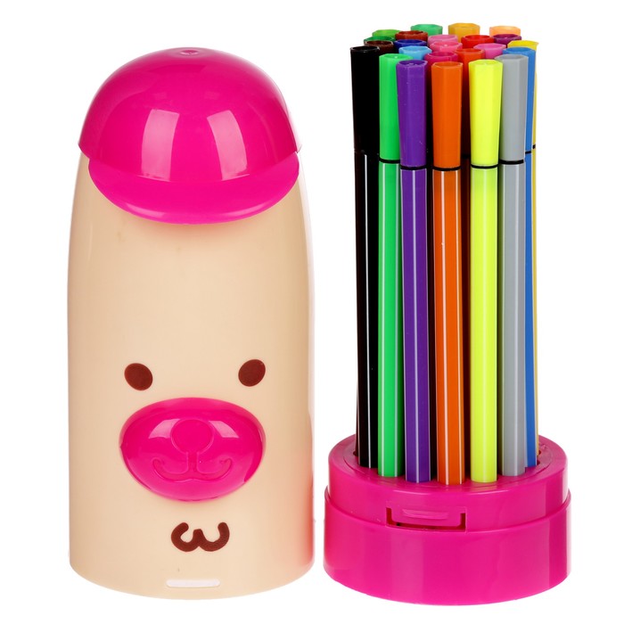 Фломастеры 24цв Полоски в тубусе Хрюша в кепке МИКС