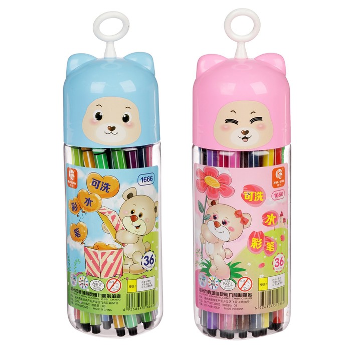 Фломастеры 36цв Полоски в тубусе Мишка МИКС