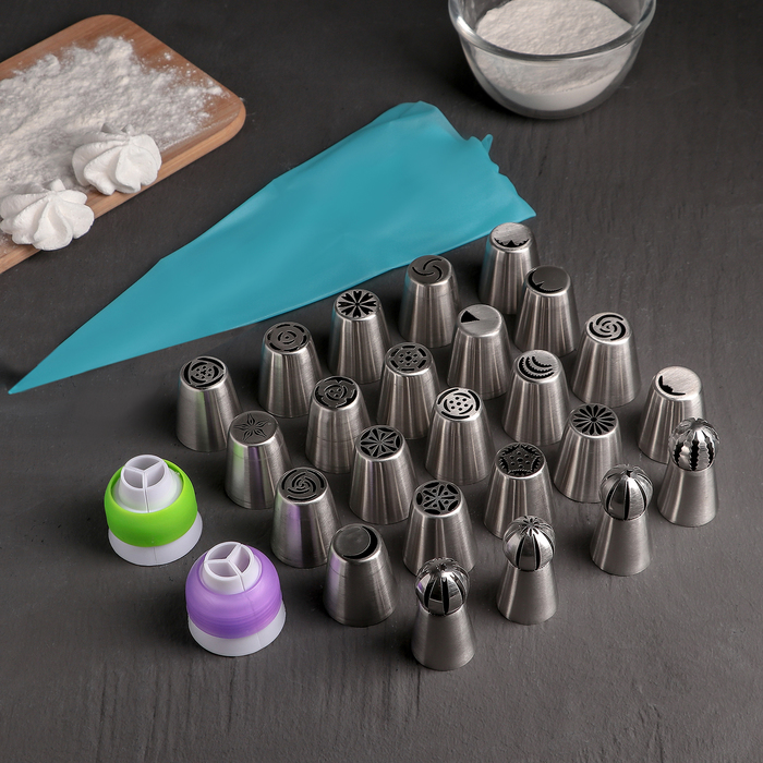 Набор кондитерский 27 предметов в кейсе: 24 насадки d=3,7 см, 2 адаптера, мешок 30х15 см