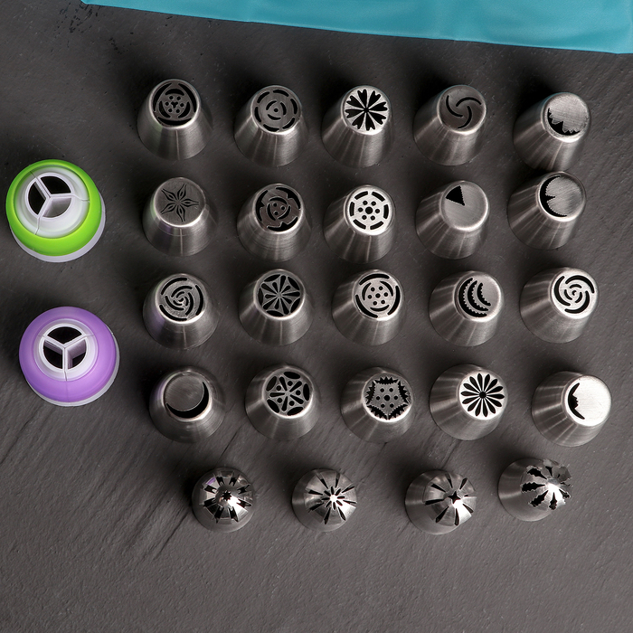 Набор кондитерский 27 предметов в кейсе: 24 насадки d=3,7 см, 2 адаптера, мешок 30х15 см