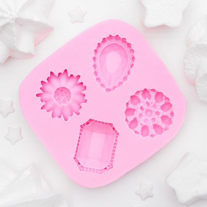 Молд 7,5х7,5х1,2 см "Цветы и камни"