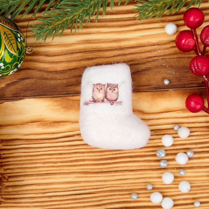 Магнит «Валенок», сова и кот, 5,5×4 см, ручная работа