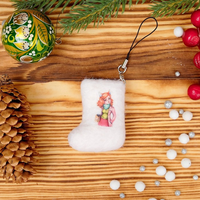 Брелок «Валенок», девушка-лиса, 5.5 × 4 см, ручная работа