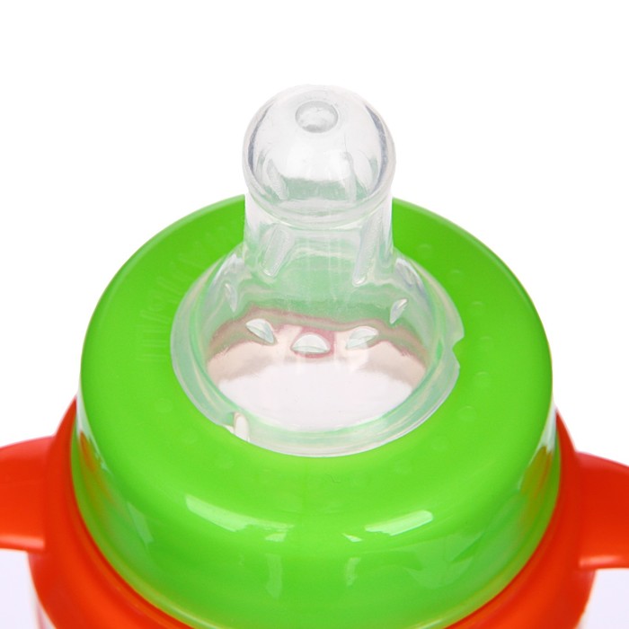 Бутылочка для кормления «Зоопарк» детская приталенная, с ручками, 150 мл, от 0 мес., цвет оранжевый